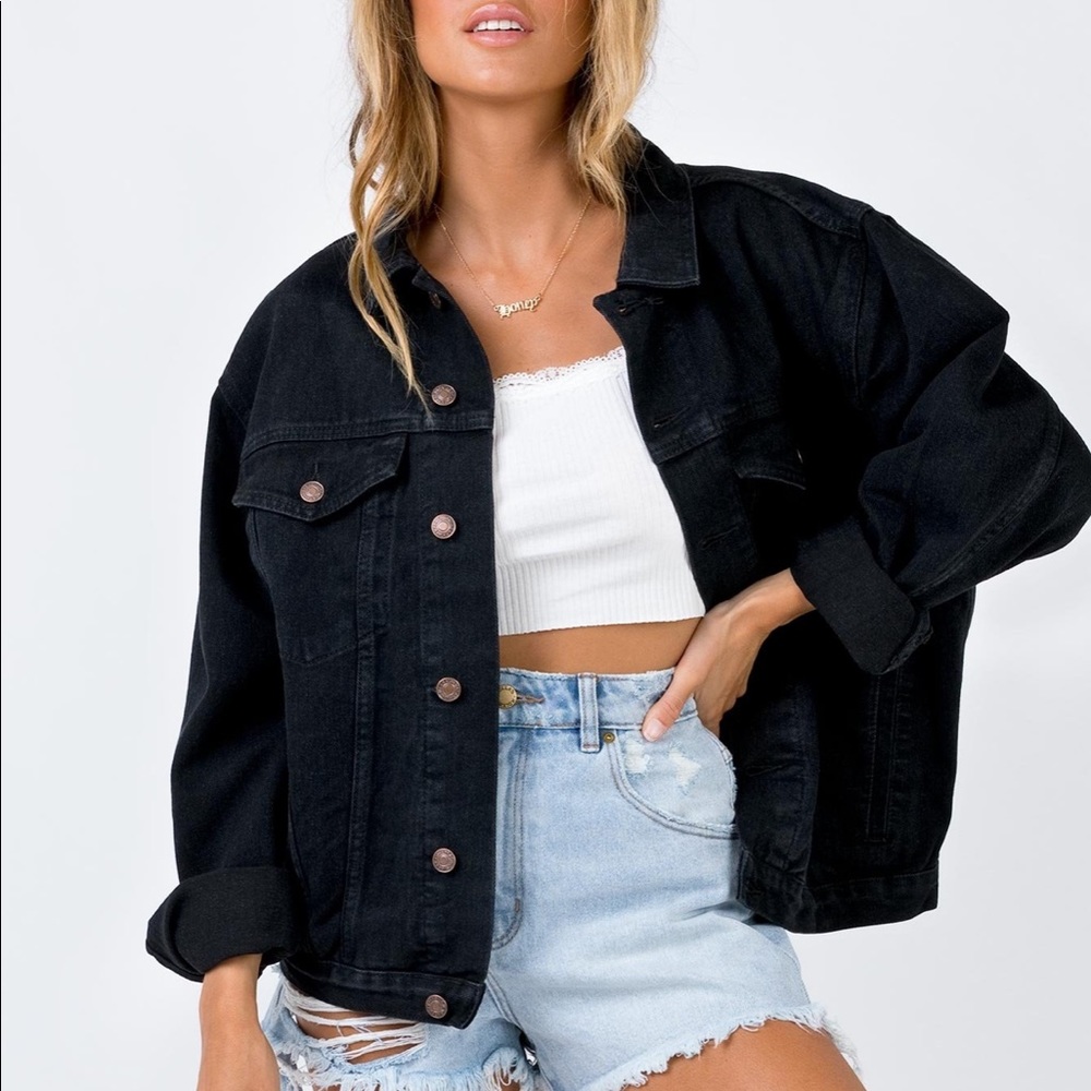 Princess Polly Oversized Black Denim Jacket S/M